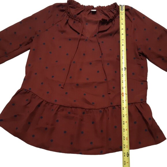Old Navy Top Womens Small Red Polka Dot Long Sleeve Boho Ruffle Burgundy Blouse - Picture 4 of 14